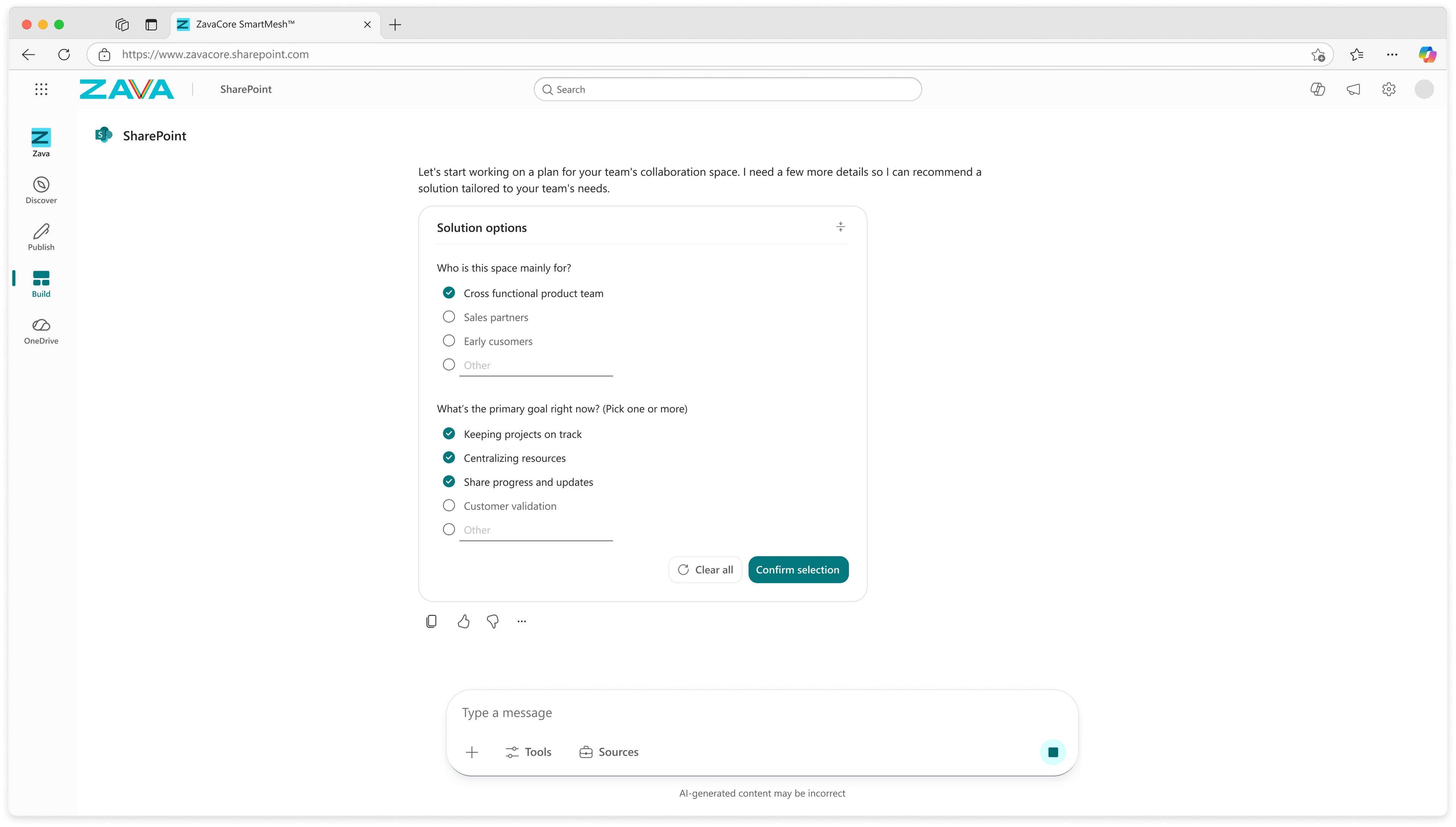 The agent asks questions to clarify the site goal