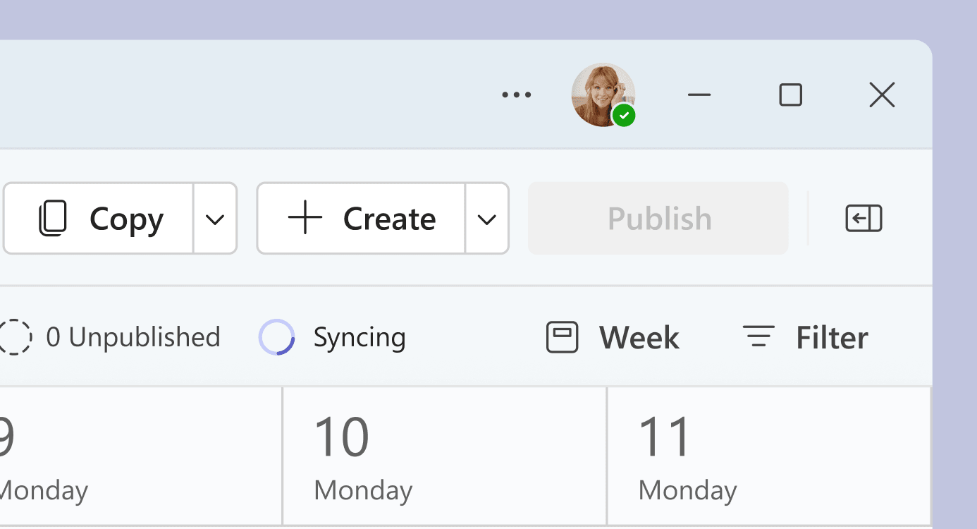 Proposed main schedule page with a Syncing status