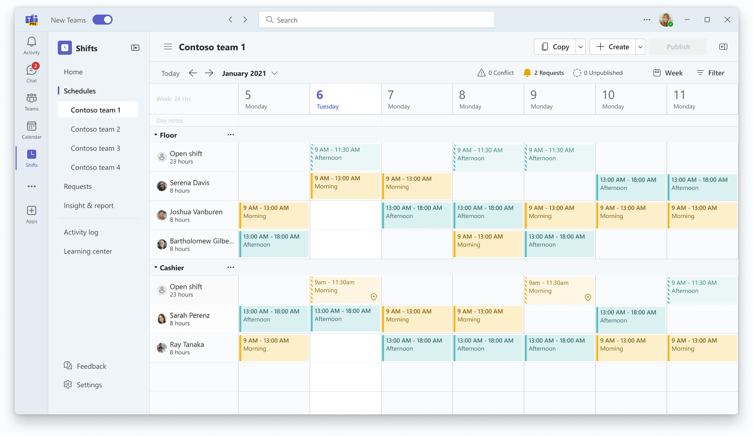 Redesigned Teams schedule