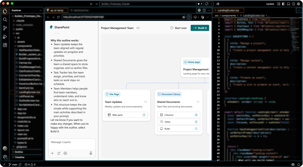 SharePoint Builder prototype beside its implementation code
